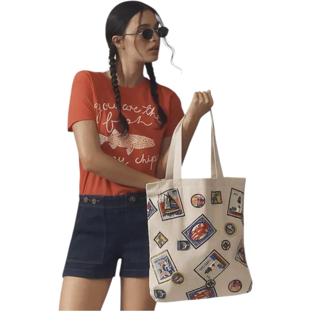 NWT Anthropologie x Letluv You Are the Fish To My Chips‎ Red Tee Shirt